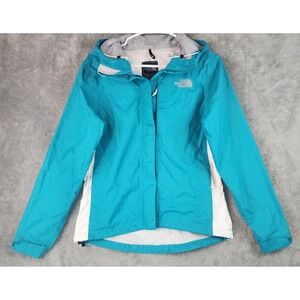 The North Face Jacket Womens XS Teal Blue White Hooded Windbreaker Mesh Lined